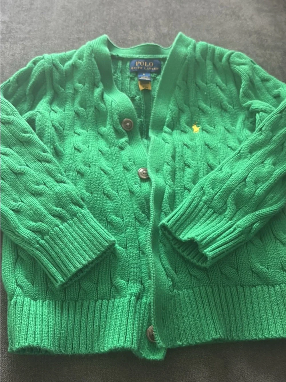 Ralph Lauren Kids Bright Green Cable-Knit Cardigan